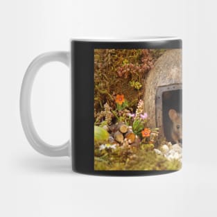 George the mouse in a log pile House at the door Mug